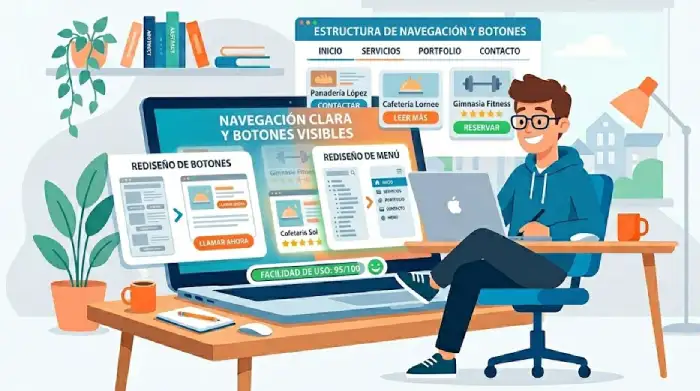 Navegación clara y botones visibles